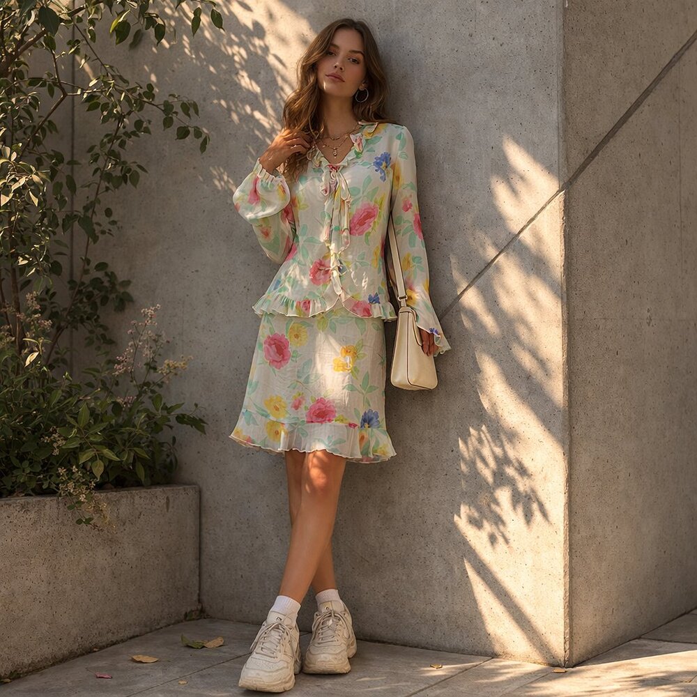 VINTAGE GRUPPO GEF SKIRT SET TAILLER FLORAL S/6